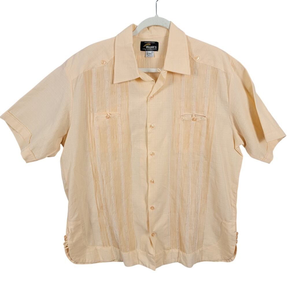 William's Guayaberas Finas Linen Shirt Cream Mens Size 44 Preowned Oaxaca